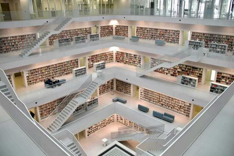 Modern Multi-Level Library Interior with Bookshelves in Stuttgart, Germany